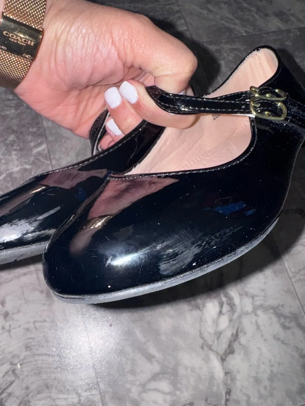 Girls Size 3 Black Patent Mary Jane Double Strap Dress Shoes